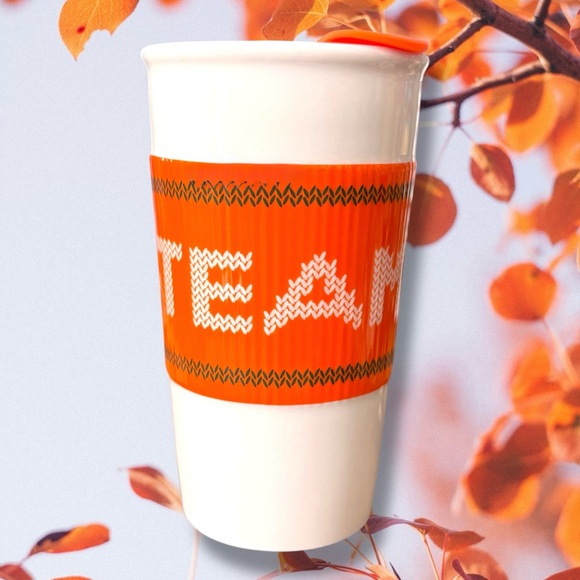 2016 Starbuck Ceramic Tumbler Orange Mug Cup “TEAM PSL” Pumpkin Spice Latte 10oz - Picture 1 of 6
